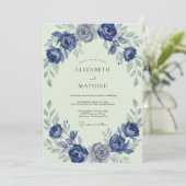 Indigo-Mint-Krankz-Hochzeit Einladung (Stehend Vorderseite)