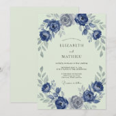 Indigo-Mint-Krankz-Hochzeit Einladung (Vorne/Hinten)