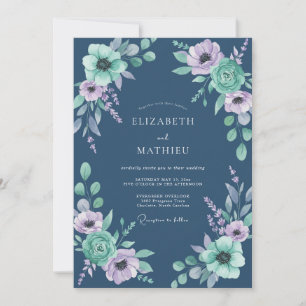 Indigo Minze Anemone Hochzeit Einladung