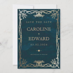 Indigo Mittelalter Gold Efeu Hochzeit  Save The Date