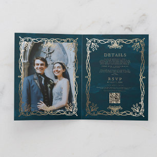 Indigo Mittelalter Gold Efeu Hochzeitseinladung Einladung