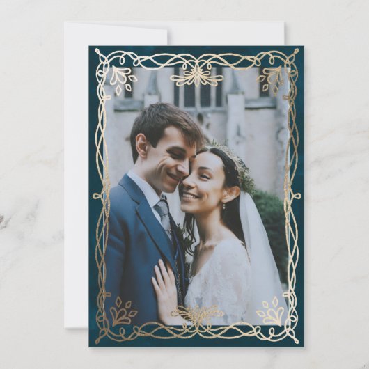 Indigo Mittelalterliche Hochzeit Save The Date (Rückseite)