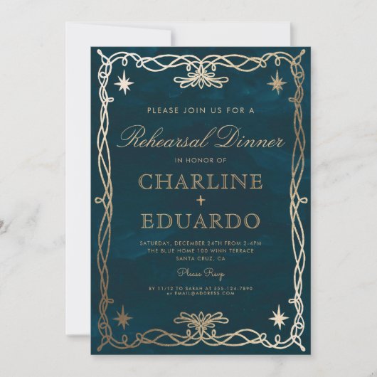 Indigo Mittelalterliches Gold Ivy Probe Abendessen Einladung (Vorderseite)