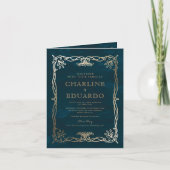 Indigo Mittelalterliches Goldene Ivy Hochzeit Einl Einladung (Vorderseite)