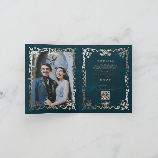 Indigo Mittelalterliches Goldene Ivy Hochzeit Einl Einladung (Innenseite)