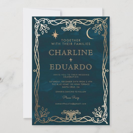 Indigo Mittelalterliches Goldene Ivy Hochzeit Einl Einladung (Vorderseite)
