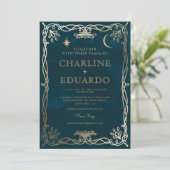 Indigo Mittelalterliches Goldene Ivy Hochzeit Einl Einladung (Stehend Vorderseite)