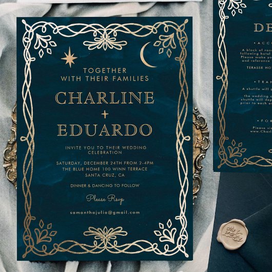 Indigo Mittelalterliches Goldene Ivy Hochzeit Einl Einladung