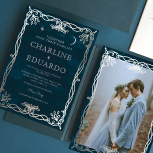 Indigo Mittelalterliches Silberfest Hochzeit Einla Einladung