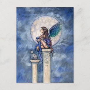 Indigo Mond Fee und Katze Postkarte
