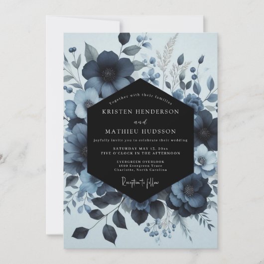 Indigo Moody Bloom Hochzeit Einladung (Vorderseite)