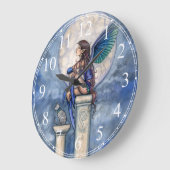 Indigo Moon Blue Fairy und Cat Fantasy Clock Große Wanduhr (Winkel)