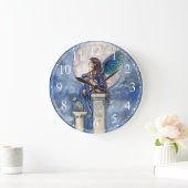 Indigo Moon Blue Fairy und Cat Fantasy Clock Große Wanduhr (Zuhause)