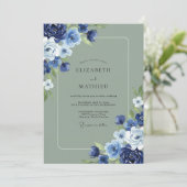 Indigo-Moos-Blatt-Hochzeit Einladung (Stehend Vorderseite)