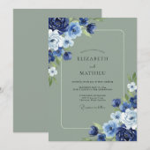 Indigo-Moos-Blatt-Hochzeit Einladung (Vorne/Hinten)