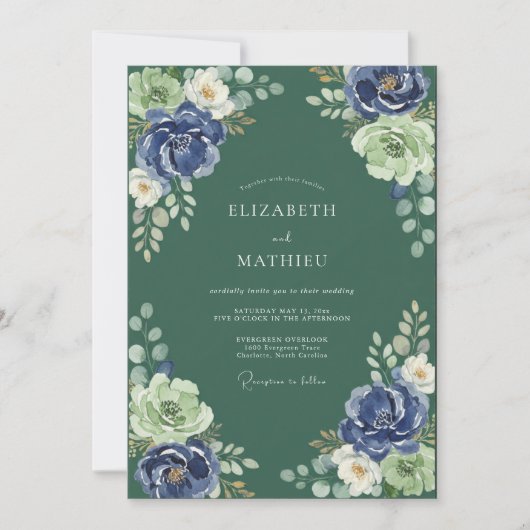 Indigo-Moos-Petal-Hochzeit Einladung (Vorderseite)