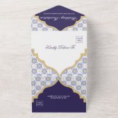 Indigo Moroccan Tile Wedding  All In One Einladung (Außenbereich)