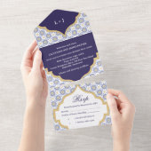 Indigo Moroccan Tile Wedding  All In One Einladung (Abreißen)