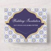 Indigo Moroccan Tile Wedding  All In One Einladung (Rückseite)