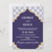 Indigo Moroccan Tile Wedding Einladung (Vorderseite)