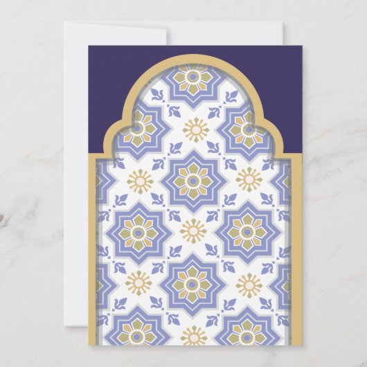 Indigo Moroccan Tile Wedding Einladung (Rückseite)