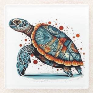 Indigo-Mosaik-Meereschildkröte Glasuntersetzer