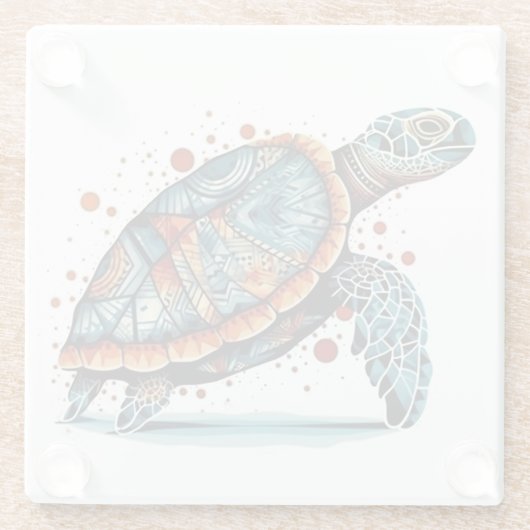 Indigo-Mosaikschildkröte Glasuntersetzer (Rückseite)