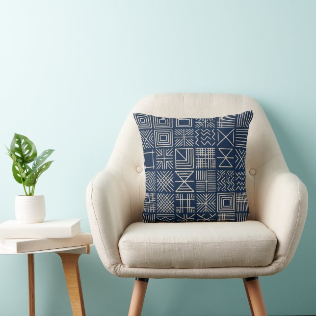 Indigo Mudcloth | Artisan Weave Statement Kissen (Stuhl )