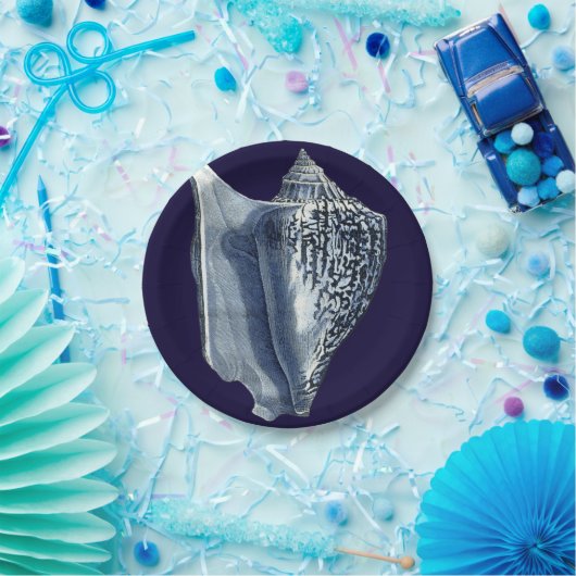 Indigo-Muscheln I Pappteller (Party)