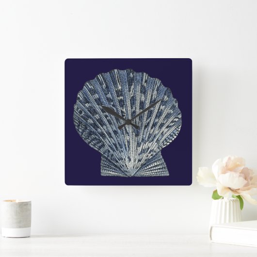 Indigo-Muscheln VIII Quadratische Wanduhr (Zuhause)