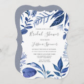 Indigo Navy Blue Leaf Blumenladen Brautparty Einladung (Vorne/Hinten)