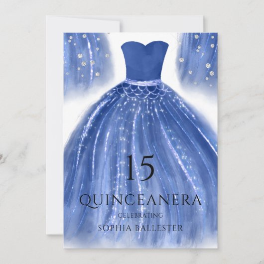 Indigo Navy Blue Mermaid Dress Quinceanera Einladung (Vorderseite)