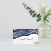 Indigo Navy Blue Rose Gold Glitzer Agate Marble Visitenkarte (Stehend Vorderseite)