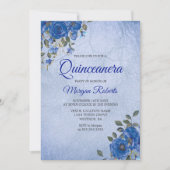 Indigo Navy Blume Blue Watercolor Quinceanera Einladung (Vorderseite)