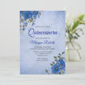 Indigo Navy Blume Blue Watercolor Quinceanera Einladung (Stehend Vorderseite)
