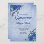 Indigo Navy Blume Blue Watercolor Quinceanera Einladung (Vorne/Hinten)