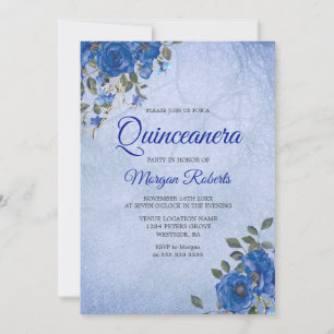 Indigo Navy Blume Blue Watercolor Quinceanera Einladung