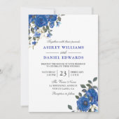 Indigo Navy Midnight Blue Floral Wedding Einladung (Vorderseite)