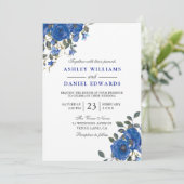 Indigo Navy Midnight Blue Floral Wedding Einladung (Stehend Vorderseite)