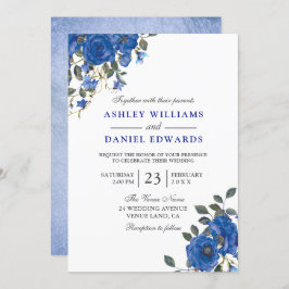 Indigo Navy Midnight Blue Floral Wedding Einladung