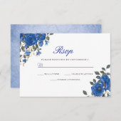 Indigo Navy Midnight Blue Flowers Wedding RSVP (Vorne/Hinten)