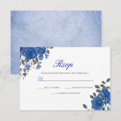 Indigo Navy Midnight Blue Flowers Wedding RSVP Karte (Vorne/Hinten)