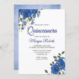 Indigo Navy Mitternacht Blumen Quinceanera Einladung
