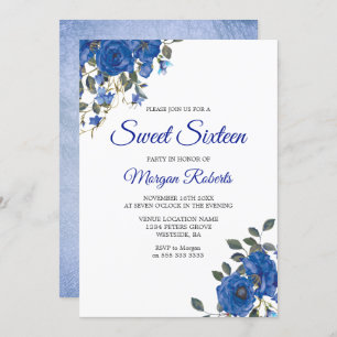 Indigo Navy Mitternachtsblumen Sweet 16 Invite Einladung