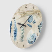 Indigo Ocean Beach Sketchbook Aquarellfarben Musch Große Wanduhr (Winkel)