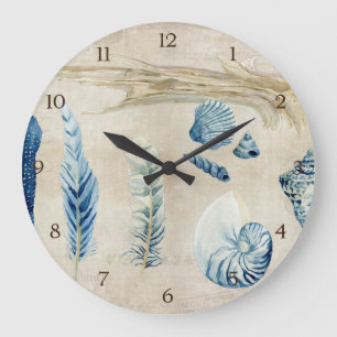 Indigo Ocean Beach Sketchbook Aquarellfarben Musch Große Wanduhr