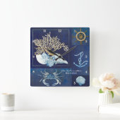Indigo Ocean Nautical Beach House Küste Küste Quadratische Wanduhr (Zuhause)