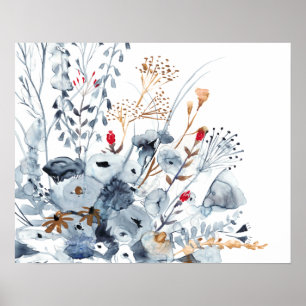 Indigo & Ochre - Aquarellfarben-Blume Poster