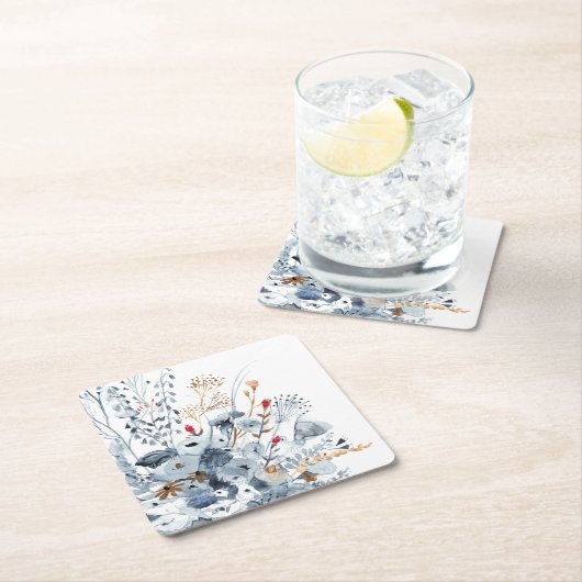 Indigo & Ochre - Aquarellfarben-Blume Rechteckiger Pappuntersetzer (Vor Ort)