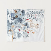 Indigo & Ochre - Aquarellfarben-Blume Wandteppich (Vorderseite (Horizontal))